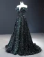 Sparkly Gold Gradient-Color White Sequins Evening Dresses  2023 A-Line / Princess Off-The-Shoulder Short Sleeve Sweep Train Backless Formal Dresses