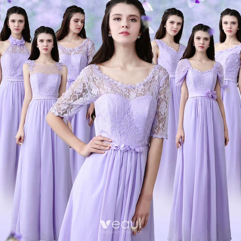 Kira Chiffon Slit Bridesmaid Dress in Lavender | Birdy Grey