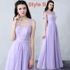 Modest / Simple Lavender Chiffon Bridesmaid Dresses 2019 A-Line / Princess Floor-Length / Long Ruffle Backless Wedding Party Dresses