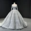 Haut de Gamme Gris Transparentes Robe De Bal 2023 Robe Boule Encolure Carrée Manches Longues Appliques En Dentelle Perlage Train De Balayage Volants Dos Nu Robe De Ceremonie
