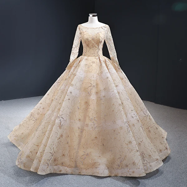 Haut de Gamme Gris Transparentes Robe De Bal 2023 Robe Boule Encolure Carrée Manches Longues Appliques En Dentelle Perlage Train De Balayage Volants Dos Nu Robe De Ceremonie