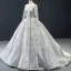 Haut de Gamme Gris Transparentes Robe De Bal 2023 Robe Boule Encolure Carrée Manches Longues Appliques En Dentelle Perlage Train De Balayage Volants Dos Nu Robe De Ceremonie