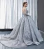 Haut de Gamme Gris Transparentes Robe De Bal 2023 Robe Boule Encolure Carrée Manches Longues Appliques En Dentelle Perlage Train De Balayage Volants Dos Nu Robe De Ceremonie