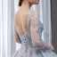 Haut de Gamme Gris Transparentes Robe De Bal 2023 Robe Boule Encolure Carrée Manches Longues Appliques En Dentelle Perlage Train De Balayage Volants Dos Nu Robe De Ceremonie