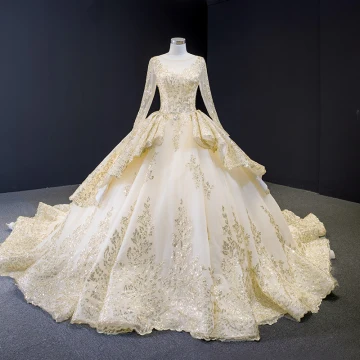 High End Champagne See Through Prom Dresses 2023 Ball Gown Square Neckline Long Sleeve Beading Glitter Appliques Sequins Cathedral Train Ruffle Backless