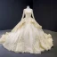 Haut de Gamme Champagne Transparentes Robe De Bal 2023 Robe Boule Encolure Carrée Manches Longues Perlage Glitter Appliques Paillettes Cathedral Train Volants Dos Nu