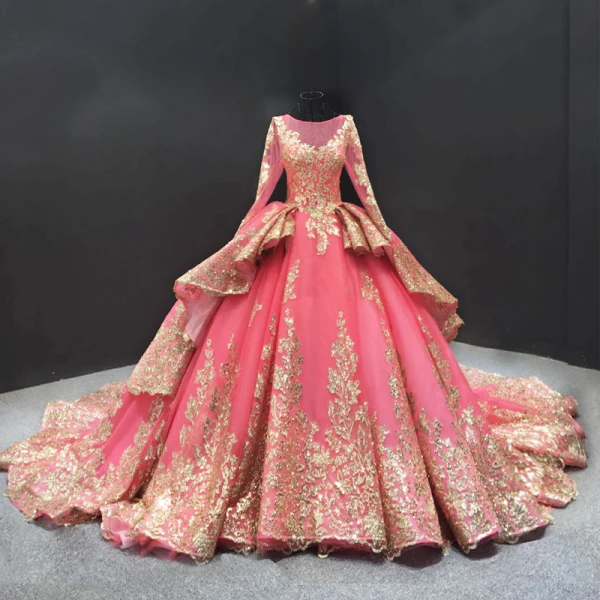 Haut de Gamme Champagne Transparentes Robe De Bal 2023 Robe Boule Encolure Carrée Manches Longues Perlage Glitter Appliques Paillettes Cathedral Train Volants Dos Nu