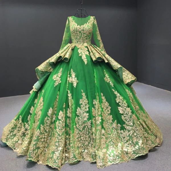 Haut de Gamme Champagne Transparentes Robe De Bal 2023 Robe Boule Encolure Carrée Manches Longues Perlage Glitter Appliques Paillettes Cathedral Train Volants Dos Nu