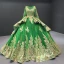 Haut de Gamme Champagne Transparentes Robe De Bal 2023 Robe Boule Encolure Carrée Manches Longues Perlage Glitter Appliques Paillettes Cathedral Train Volants Dos Nu