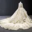 Haut de Gamme Champagne Transparentes Robe De Bal 2023 Robe Boule Encolure Carrée Manches Longues Perlage Glitter Appliques Paillettes Cathedral Train Volants Dos Nu