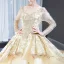 Haut de Gamme Champagne Transparentes Robe De Bal 2023 Robe Boule Encolure Carrée Manches Longues Perlage Glitter Appliques Paillettes Cathedral Train Volants Dos Nu