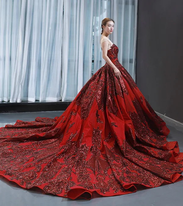 High End Rot Roter Teppich Durchsichtige Abendkleider 2023 A Linie Rundhalsausschnitt Ärmellos Applikationen Spitze Pailletten Kathedrale Schleppe Rüschen Rückenfreies