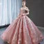 Glitzernden Pink Pailletten Tanzen Ballkleider 2023 Ballkleid Durchsichtige Rundhalsausschnitt Kurze Ärmel Applikationen Spitze Feder Lange Rüschen Rückenfreies