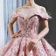 Glitzernden Pink Pailletten Tanzen Ballkleider 2023 Ballkleid Durchsichtige Rundhalsausschnitt Kurze Ärmel Applikationen Spitze Feder Lange Rüschen Rückenfreies