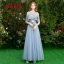 Discount Sky Blue Bridesmaid Dresses 2019 A-Line / Princess Sash Appliques Lace Floor-Length / Long Ruffle Backless Wedding Party Dresses