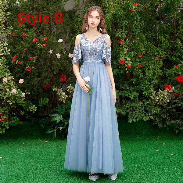Discount Sky Blue Bridesmaid Dresses 2019 A-Line / Princess Sash Appliques Lace Floor-Length / Long Ruffle Backless Wedding Party Dresses