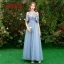Discount Sky Blue Bridesmaid Dresses 2019 A-Line / Princess Sash Appliques Lace Floor-Length / Long Ruffle Backless Wedding Party Dresses