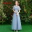 Discount Sky Blue Bridesmaid Dresses 2019 A-Line / Princess Sash Appliques Lace Floor-Length / Long Ruffle Backless Wedding Party Dresses
