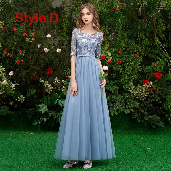 Discount Sky Blue Bridesmaid Dresses 2019 A-Line / Princess Sash Appliques Lace Floor-Length / Long Ruffle Backless Wedding Party Dresses