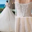 Chic / Beautiful Champagne Wedding Dresses 2019 A-Line / Princess Off-The-Shoulder Short Sleeve Backless Appliques Lace Beading Pearl Sequins Glitter Tulle Chapel Train Ruffle