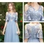 Discount Sky Blue Bridesmaid Dresses 2019 A-Line / Princess Sash Appliques Lace Floor-Length / Long Ruffle Backless Wedding Party Dresses