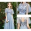 Discount Sky Blue Bridesmaid Dresses 2019 A-Line / Princess Sash Appliques Lace Floor-Length / Long Ruffle Backless Wedding Party Dresses