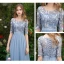 Discount Sky Blue Bridesmaid Dresses 2019 A-Line / Princess Sash Appliques Lace Floor-Length / Long Ruffle Backless Wedding Party Dresses