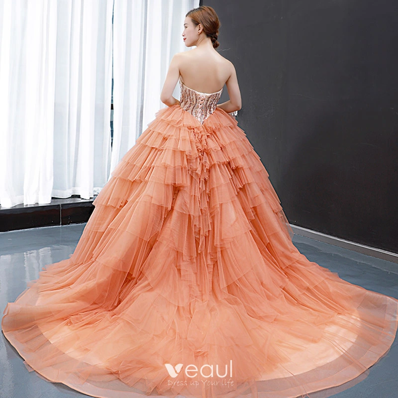 Peach Embellished Gown – Label Dee
