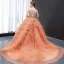 High-end Orange Ballkjoler 2023 Ballkjole Kjæreste Uten Ermer Håndlaget Beading Chapel Train Gripende Ruffles Ryggløse Formelle Kjoler