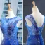 Luxe Bleu Roi Transparentes Robe De Soirée 2023 Trompette / Sirène Encolure Carrée Sans Manches Appliques En Dentelle Perlage Tribunal Train Volants Dos Nu Robe De Ceremonie