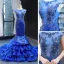 Luxe Bleu Roi Transparentes Robe De Soirée 2023 Trompette / Sirène Encolure Carrée Sans Manches Appliques En Dentelle Perlage Tribunal Train Volants Dos Nu Robe De Ceremonie