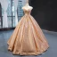 Scintillantes Champagne Paillettes Dansant Robe De Bal 2023 Robe Boule Transparentes Encolure Dégagée Sans Manches Longue Volants Dos Nu Robe De Ceremonie