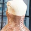 Scintillantes Champagne Paillettes Dansant Robe De Bal 2023 Robe Boule Transparentes Encolure Dégagée Sans Manches Longue Volants Dos Nu Robe De Ceremonie
