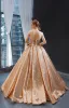 Sparkly Champagne Sequins Dancing Prom Dresses 2023 Ball Gown See-through Scoop Neck Sleeveless Floor-Length / Long Ruffle Backless Formal Dresses