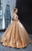 Scintillantes Champagne Paillettes Dansant Robe De Bal 2023 Robe Boule Transparentes Encolure Dégagée Sans Manches Longue Volants Dos Nu Robe De Ceremonie