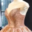 Scintillantes Champagne Paillettes Dansant Robe De Bal 2023 Robe Boule Transparentes Encolure Dégagée Sans Manches Longue Volants Dos Nu Robe De Ceremonie