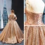 Scintillantes Champagne Paillettes Dansant Robe De Bal 2023 Robe Boule Transparentes Encolure Dégagée Sans Manches Longue Volants Dos Nu Robe De Ceremonie