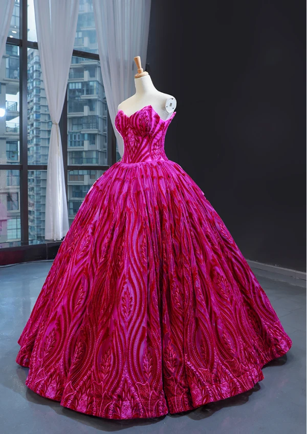 Luksus Fuchsia Dancing Ballkjoler 2023 Ballkjole Kjæreste Uten Ermer Appliques Blonder Beading Lange Buste Ryggløse Formelle Kjoler