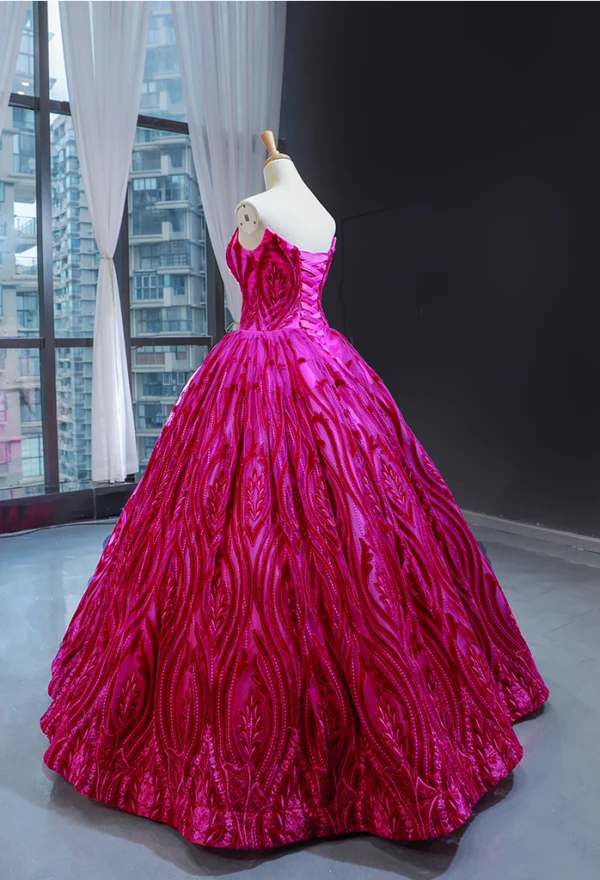 Luksus Fuchsia Dancing Ballkjoler 2023 Ballkjole Kjæreste Uten Ermer Appliques Blonder Beading Lange Buste Ryggløse Formelle Kjoler