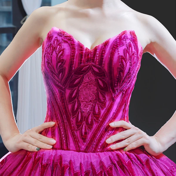Luksus Fuchsia Dancing Ballkjoler 2023 Ballkjole Kjæreste Uten Ermer Appliques Blonder Beading Lange Buste Ryggløse Formelle Kjoler