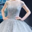 Charmant Grau Durchsichtige Ballkleider 2023 Ballkleid Eckiger Ausschnitt Ärmellos Applikationen Spitze Perlenstickerei Glanz Tülle Sweep / Pinsel Zug Rüschen Rückenfreies