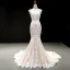 Luxury / Gorgeous Champagne Wedding Dresses 2023 Trumpet / Mermaid V-Neck Sleeveless Backless Appliques Lace Chapel Train Ruffle