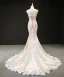 Luxury / Gorgeous Champagne Wedding Dresses 2023 Trumpet / Mermaid V-Neck Sleeveless Backless Appliques Lace Chapel Train Ruffle