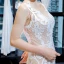 Luxury / Gorgeous Champagne Wedding Dresses 2023 Trumpet / Mermaid V-Neck Sleeveless Backless Appliques Lace Chapel Train Ruffle