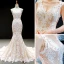 Luxury / Gorgeous Champagne Wedding Dresses 2023 Trumpet / Mermaid V-Neck Sleeveless Backless Appliques Lace Chapel Train Ruffle