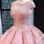 Luxury / Gorgeous Pearl Pink Dancing Prom Dresses 2023 Ball Gown Square Neckline Sleeveless Pierced Appliques Lace Sequins Floor-Length / Long Ruffle Backless Satin