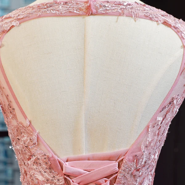 Luxury / Gorgeous Pearl Pink Dancing Prom Dresses 2023 Ball Gown Square Neckline Sleeveless Pierced Appliques Lace Sequins Floor-Length / Long Ruffle Backless Satin