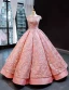Luxury / Gorgeous Pearl Pink Dancing Prom Dresses 2023 Ball Gown Square Neckline Sleeveless Pierced Appliques Lace Sequins Floor-Length / Long Ruffle Backless Satin