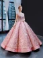 Luxury / Gorgeous Pearl Pink Dancing Prom Dresses 2023 Ball Gown Square Neckline Sleeveless Pierced Appliques Lace Sequins Floor-Length / Long Ruffle Backless Satin