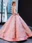 Luxury / Gorgeous Pearl Pink Dancing Prom Dresses 2023 Ball Gown Square Neckline Sleeveless Pierced Appliques Lace Sequins Floor-Length / Long Ruffle Backless Satin